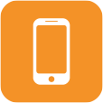 Fundo laranja com desenho de smartphone, celular, iphone escrito equipamentos portateis seguro de celualr, smartphone, camera e outros.