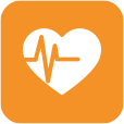 Fundo laranja com desenho de um coração batendo, siginificando seguro de vida!
