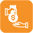 Fundo laranja com desenho de duas mãos com saco de dinheiro, simbolizando crédito pessoal