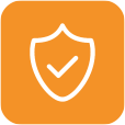 Fundo laranja com desenho de um escudo de proteção, qual representa os seguros pessoais, seguros feitos para proteger sua saúde vida e futuro!