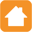 Fundo laranja com desenho de casa escrito residencial seguro de casa, residencia.